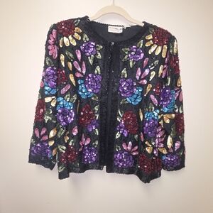 Scala Multicolor Sequin Floral Blazer